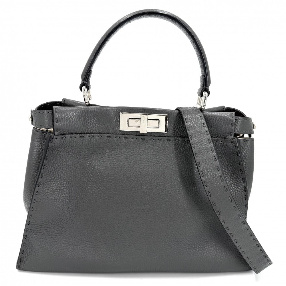 FENDI フェンディ 2WAY ピーカブー レギュラー ハンドバッグ ショルダーバッグ セレリア 8BN290 レザー グレー シルバー金具 レディース【中古品】
