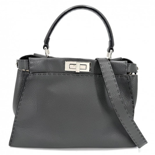 FENDI フェンディ 2WAY ピーカブー レギュラー ハンドバッグ ショルダーバッグ セレリア 8BN290 レザー グレー シルバー金具 レディース【中古品】