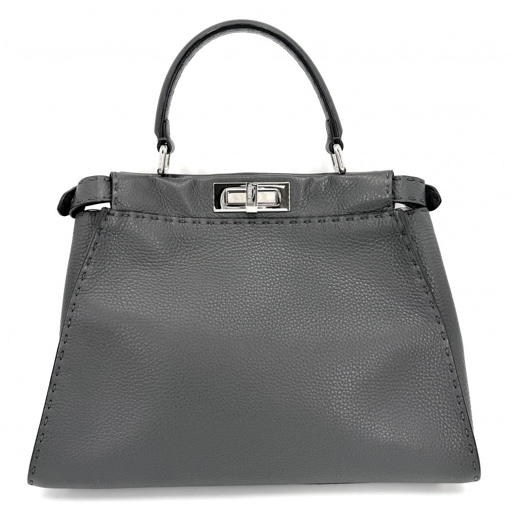 FENDI フェンディ 2WAY ピーカブー レギュラー ハンドバッグ ショルダーバッグ セレリア 8BN290 レザー グレー シルバー金具 レディース【中古品】