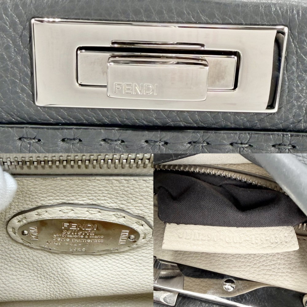 FENDI フェンディ 2WAY ピーカブー レギュラー ハンドバッグ ショルダーバッグ セレリア 8BN290 レザー グレー シルバー金具 レディース【中古品】