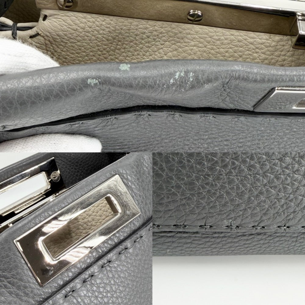 FENDI フェンディ 2WAY ピーカブー レギュラー ハンドバッグ ショルダーバッグ セレリア 8BN290 レザー グレー シルバー金具 レディース【中古品】