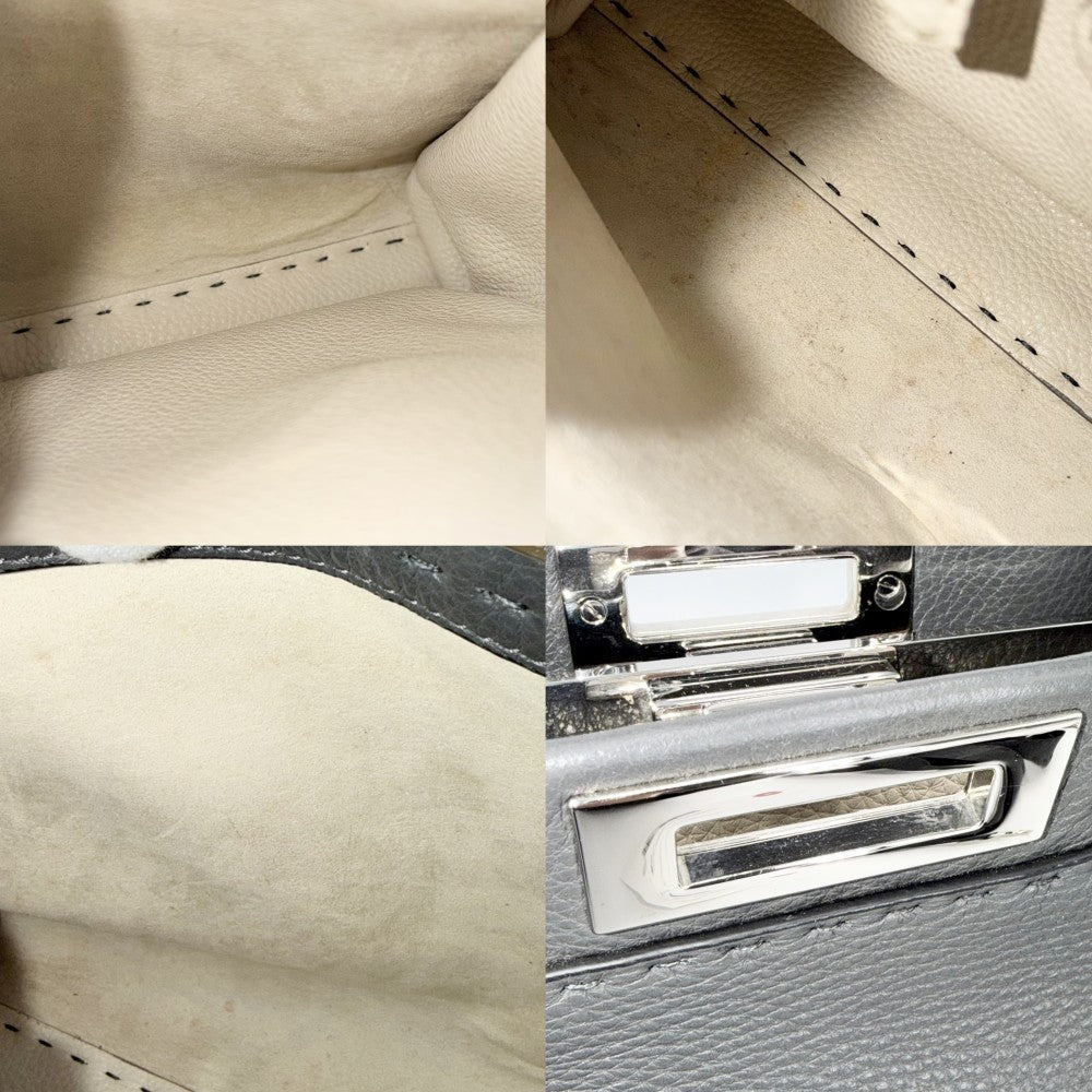 FENDI フェンディ 2WAY ピーカブー レギュラー ハンドバッグ ショルダーバッグ セレリア 8BN290 レザー グレー シルバー金具 レディース【中古品】