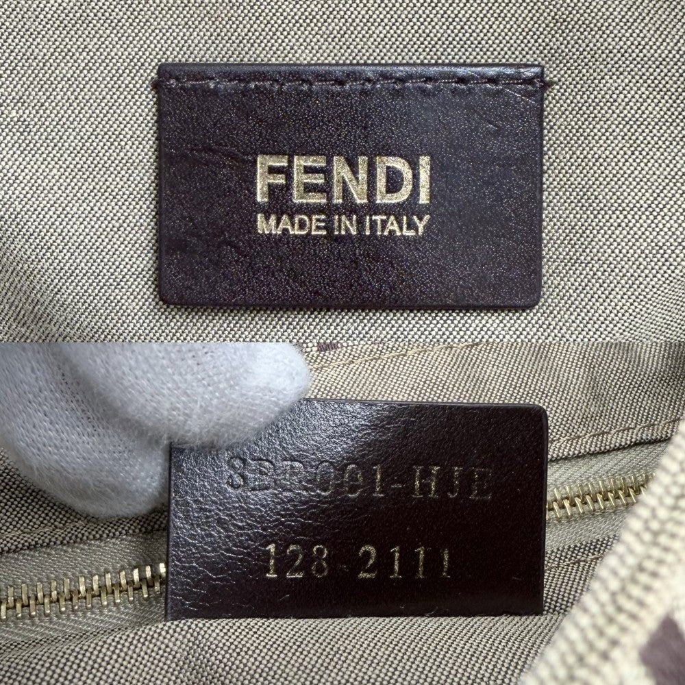 FENDI フェンディ ショルダーバッグ マンマバケット ズッキーノ柄 8BR001 キャンバス レザー ブラウン 茶 レッド 赤 ゴールド×レッド金具 レディース【中古品】
