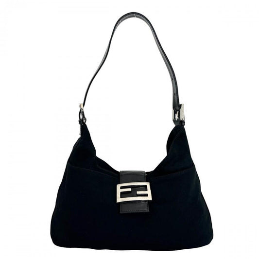 FENDI フェンディ ショルダーバッグ マンマバゲット ワンショルダー FFロゴ 2348-26569008 コットンジャージー ブラック 黒 シルバー金具 レディース【中古品】