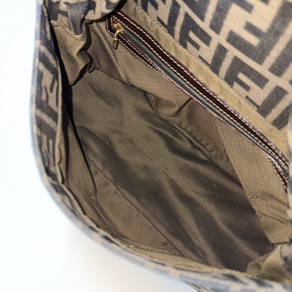 FENDI フェンディ ショルダーバッグ ズッカ マンマバケット ワンショルダー Mamma Bucket キャンバス レザー ブラウン 茶 ゴールド金具 レディース【中古品】