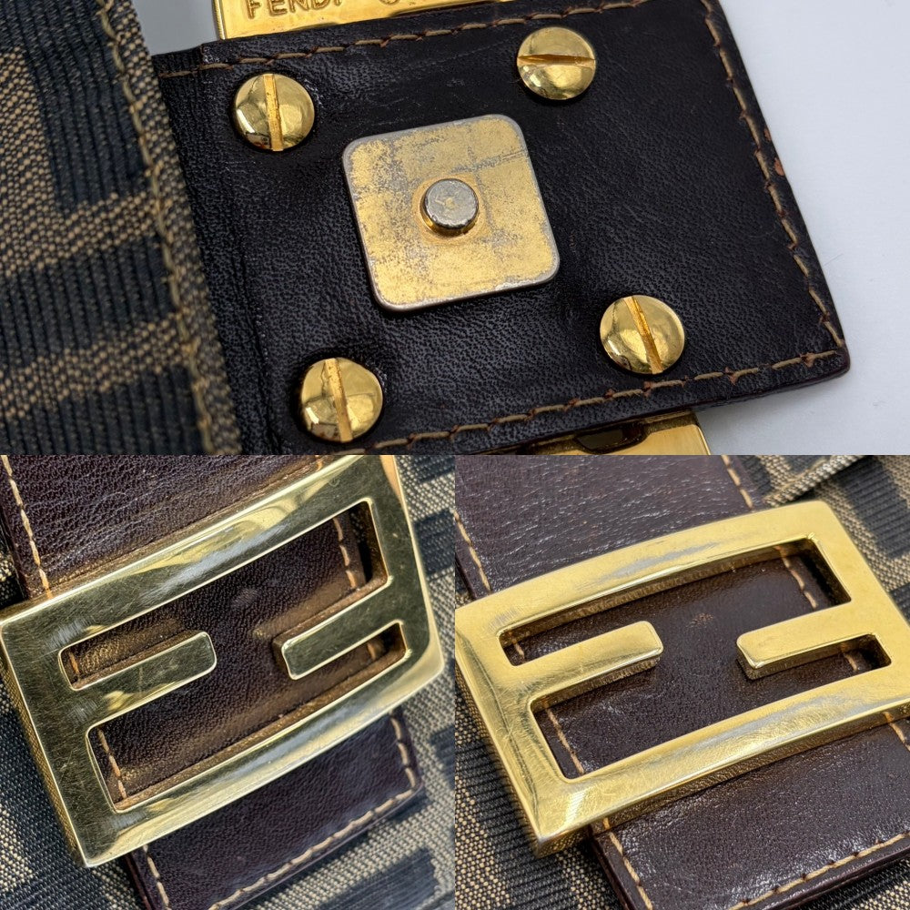 FENDI フェンディ ショルダーバッグ ズッカ マンマバケット ワンショルダー Mamma Bucket キャンバス レザー ブラウン 茶 ゴールド金具 レディース【中古品】