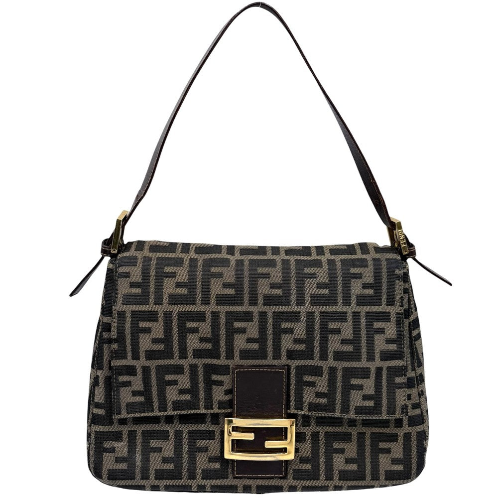 FENDI フェンディ ショルダーバッグ ズッカ マンマバケット ワンショルダー Mamma Bucket キャンバス レザー ブラウン 茶 ゴールド金具 レディース【中古品】