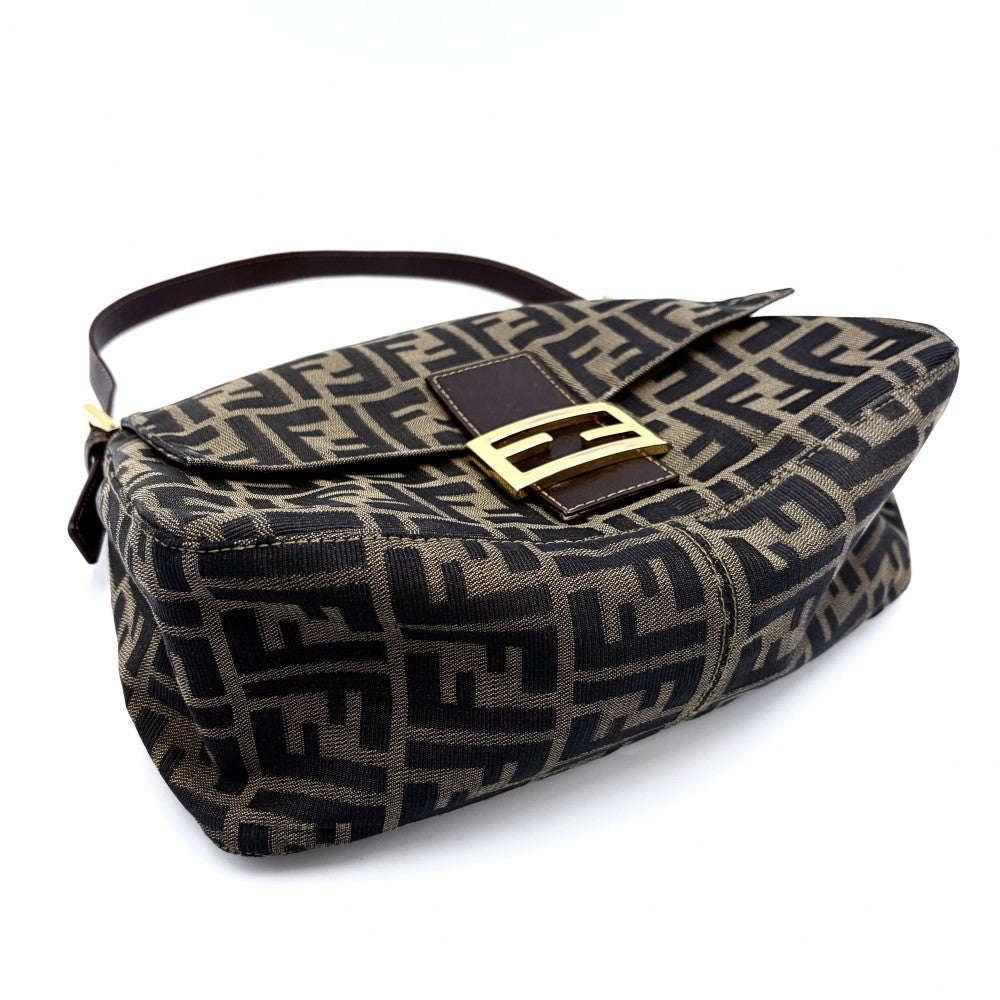 FENDI フェンディ ショルダーバッグ ズッカ マンマバケット ワンショルダー Mamma Bucket キャンバス レザー ブラウン 茶 ゴールド金具 レディース【中古品】