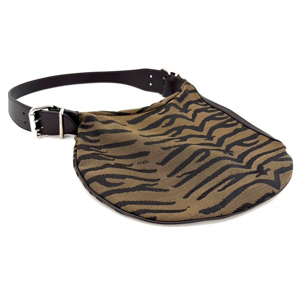 FENDI フェンディ ハンドバッグ セミショルダーバッグ レザー ナイロンキャンバス ブラウン 茶 シルバー金具 レディース【中古品】