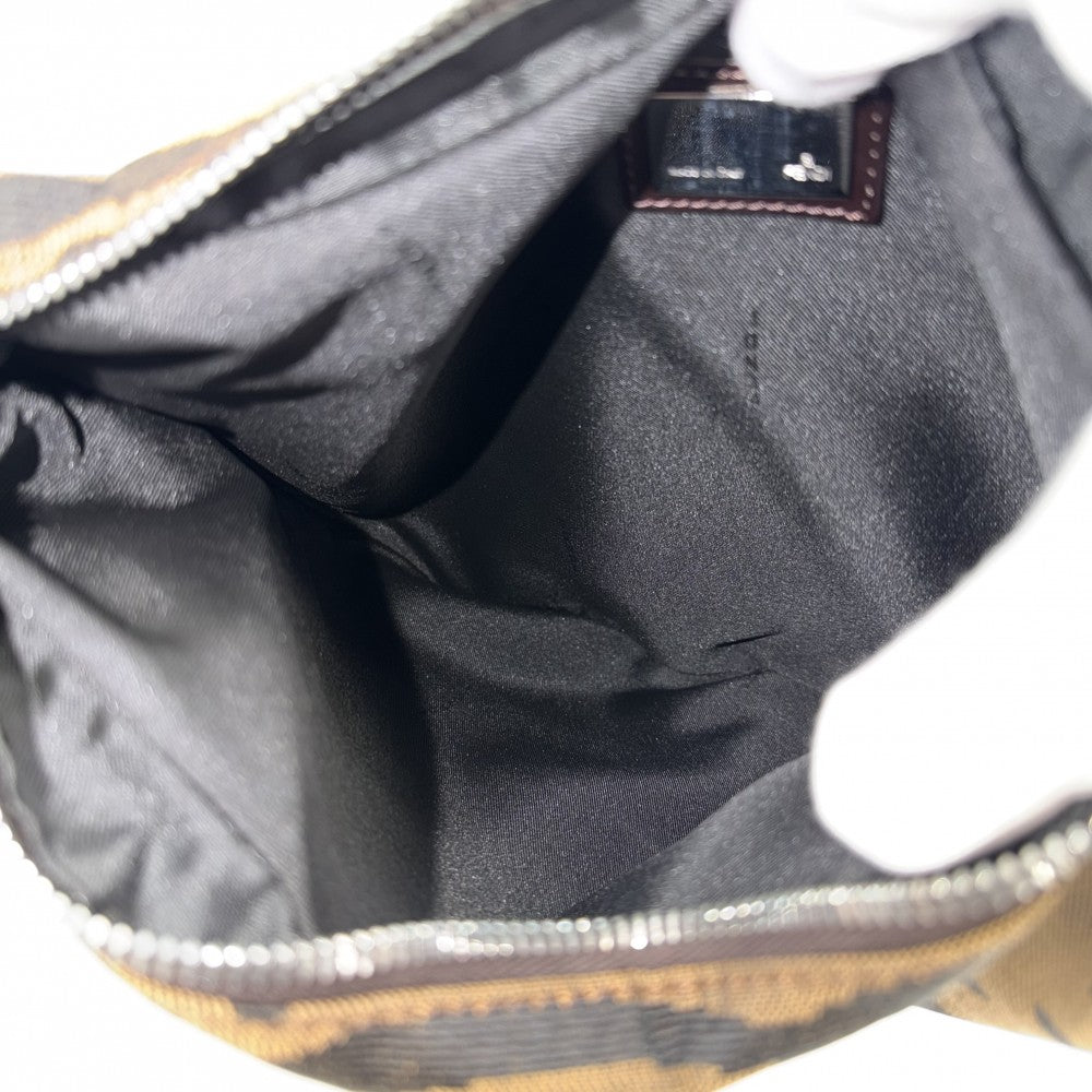 FENDI フェンディ ハンドバッグ セミショルダーバッグ レザー ナイロンキャンバス ブラウン 茶 シルバー金具 レディース【中古品】