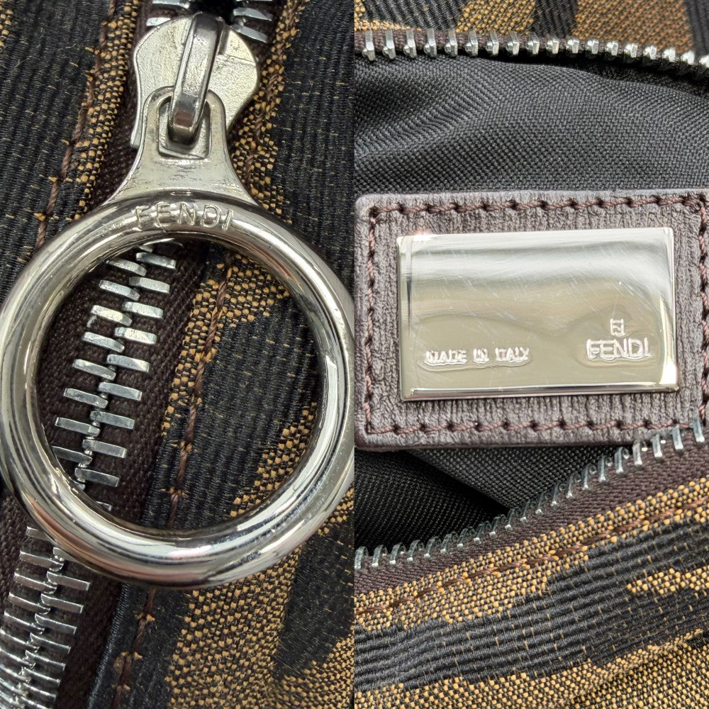 FENDI フェンディ ハンドバッグ セミショルダーバッグ レザー ナイロンキャンバス ブラウン 茶 シルバー金具 レディース【中古品】