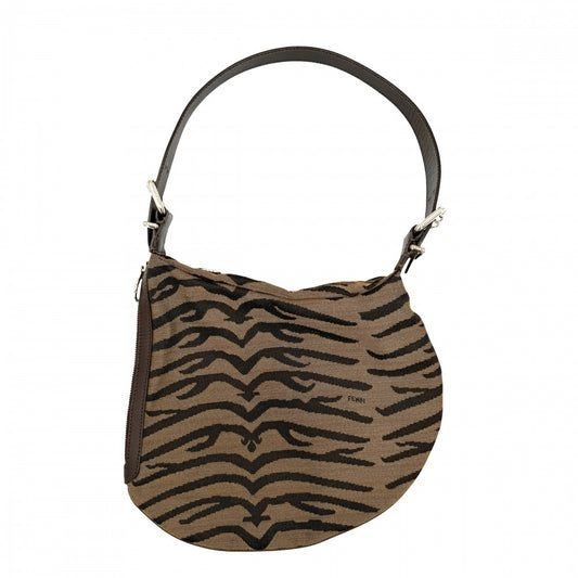 FENDI フェンディ ハンドバッグ セミショルダーバッグ レザー ナイロンキャンバス ブラウン 茶 シルバー金具 レディース【中古品】