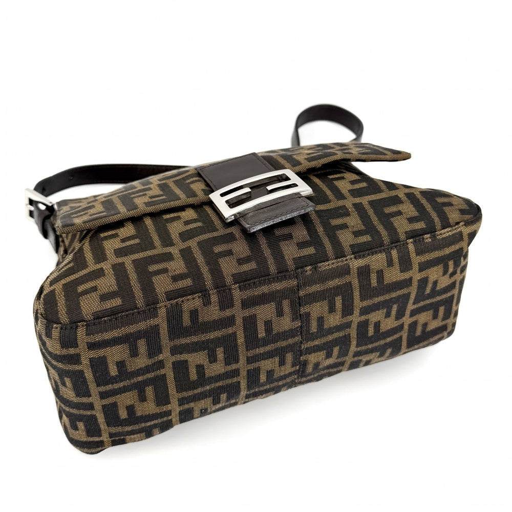 FENDI フェンディ ショルダーバッグ ズッカ マンマバケット ワンショルダー Mamma Bucket 26325 キャンバス レザー ブラウン 茶 シルバー金具 レディース【中古品】