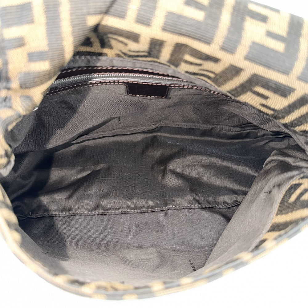 FENDI フェンディ ショルダーバッグ ズッカ マンマバケット ワンショルダー Mamma Bucket 26325 キャンバス レザー ブラウン 茶 シルバー金具 レディース【中古品】