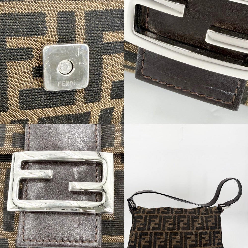 FENDI フェンディ ショルダーバッグ ズッカ マンマバケット ワンショルダー Mamma Bucket 26325 キャンバス レザー ブラウン 茶 シルバー金具 レディース【中古品】
