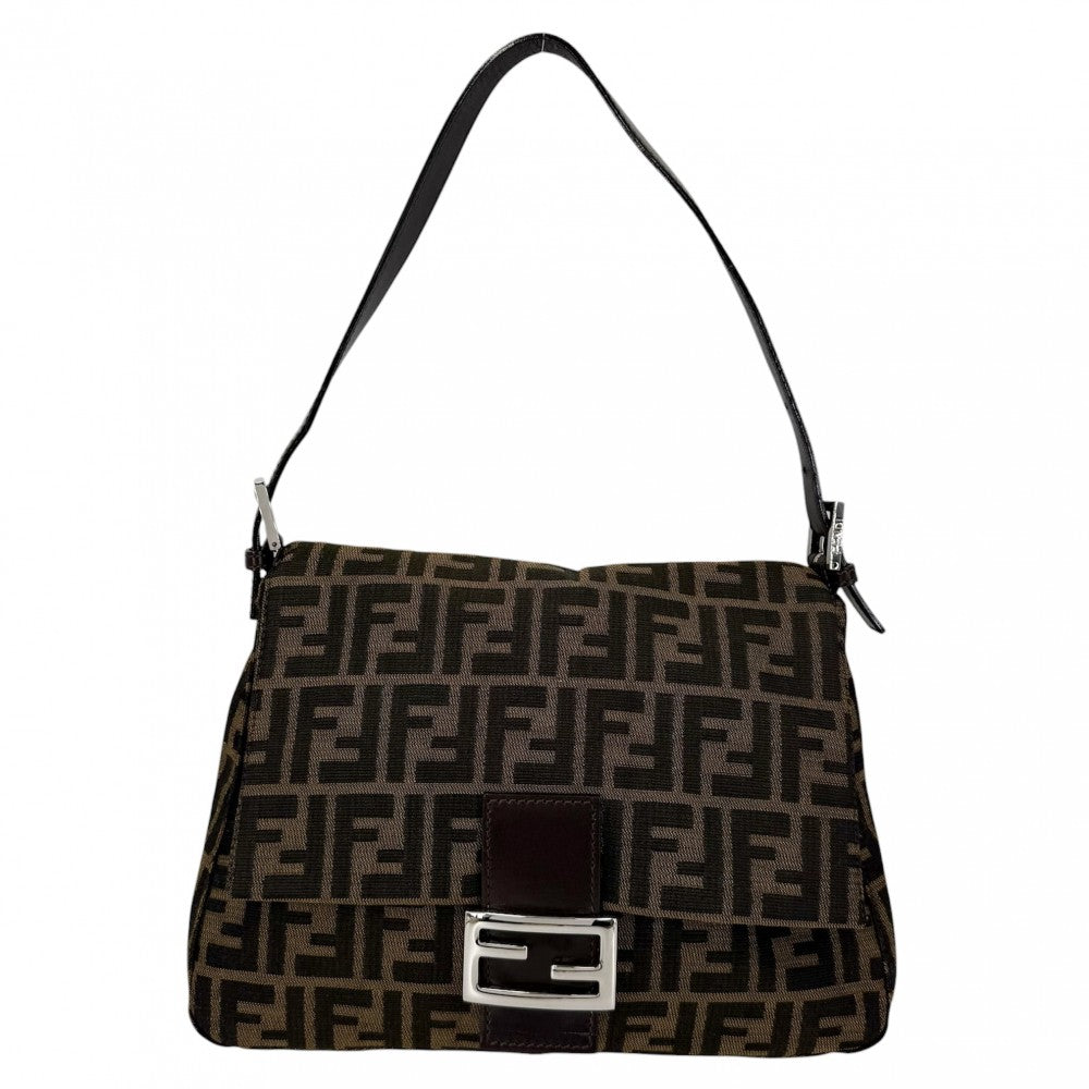 FENDI フェンディ ショルダーバッグ ズッカ マンマバケット ワンショルダー Mamma Bucket 26325 キャンバス レザー ブラウン 茶 シルバー金具 レディース【中古品】