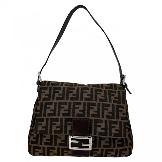 FENDI フェンディ ショルダーバッグ ズッカ マンマバケット ワンショルダー Mamma Bucket 26325 キャンバス レザー ブラウン 茶 シルバー金具 レディース【中古品】