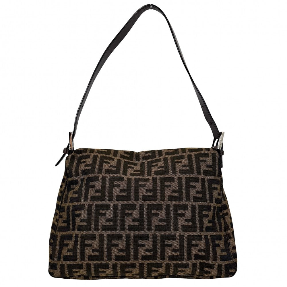 FENDI フェンディ ショルダーバッグ ズッカ マンマバケット ワンショルダー Mamma Bucket 26325 キャンバス レザー ブラウン 茶 シルバー金具 レディース【中古品】