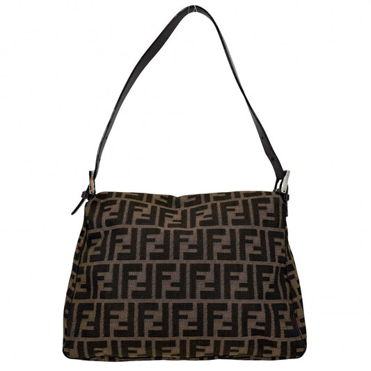 FENDI フェンディ ショルダーバッグ ズッカ マンマバケット ワンショルダー Mamma Bucket 26325 キャンバス レザー ブラウン 茶 シルバー金具 レディース【中古品】