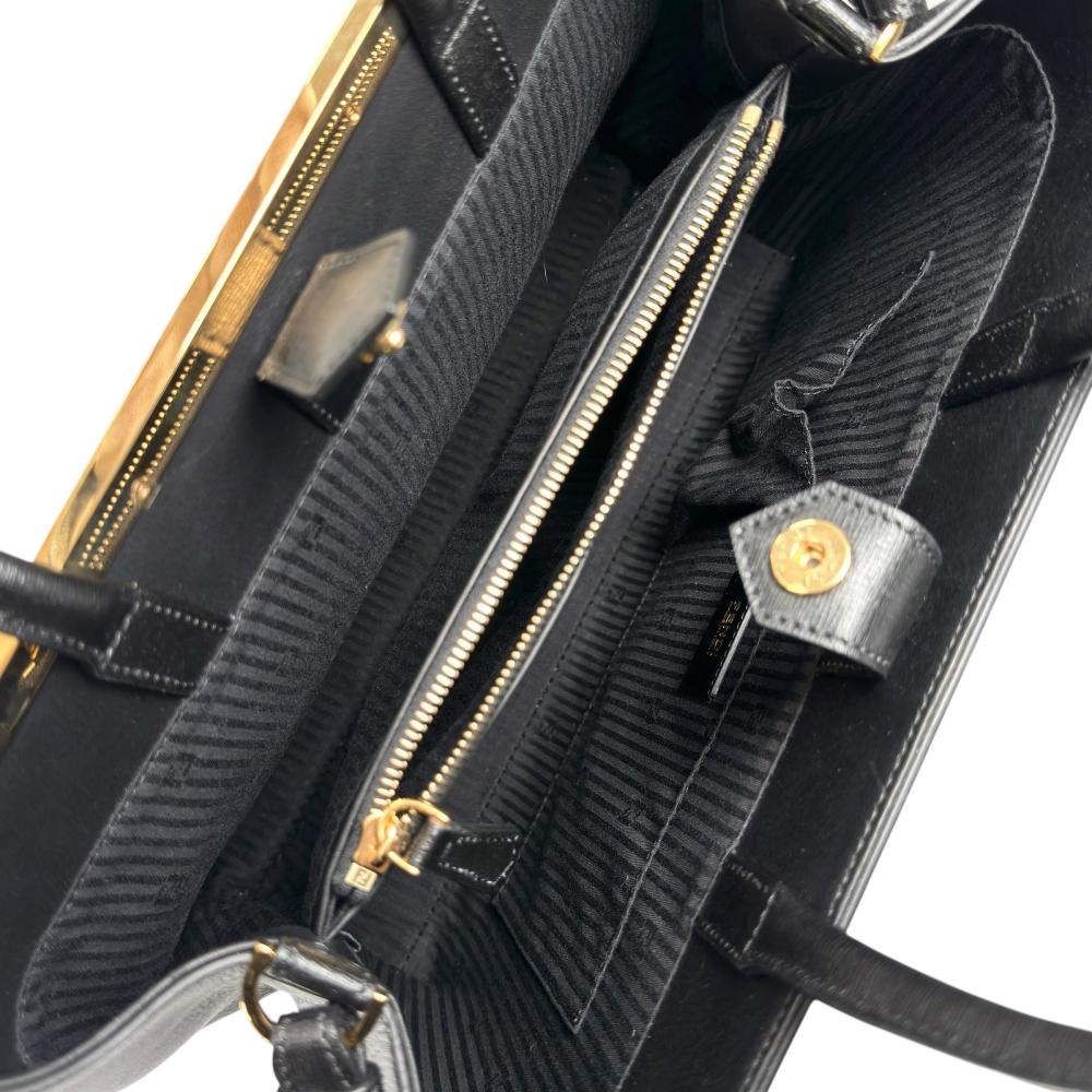 FENDI フェンディ ハンドバッグ プチ トゥージュール 2WAY カーフ ブラック 黒 ゴールド金具 レディース【中古品】