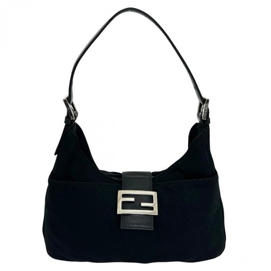 FENDI フェンディ ショルダーバッグ マンマバゲット ワンショルダー FFロゴ 26569 コットンジャージー ブラック 黒 シルバー金具 レディース【中古品】