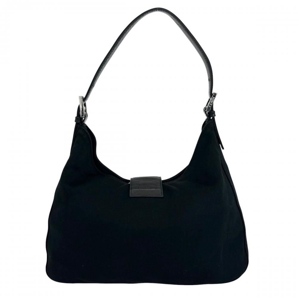 FENDI フェンディ ショルダーバッグ マンマバゲット ワンショルダー FFロゴ 26569 コットンジャージー ブラック 黒 シルバー金具 レディース【中古品】