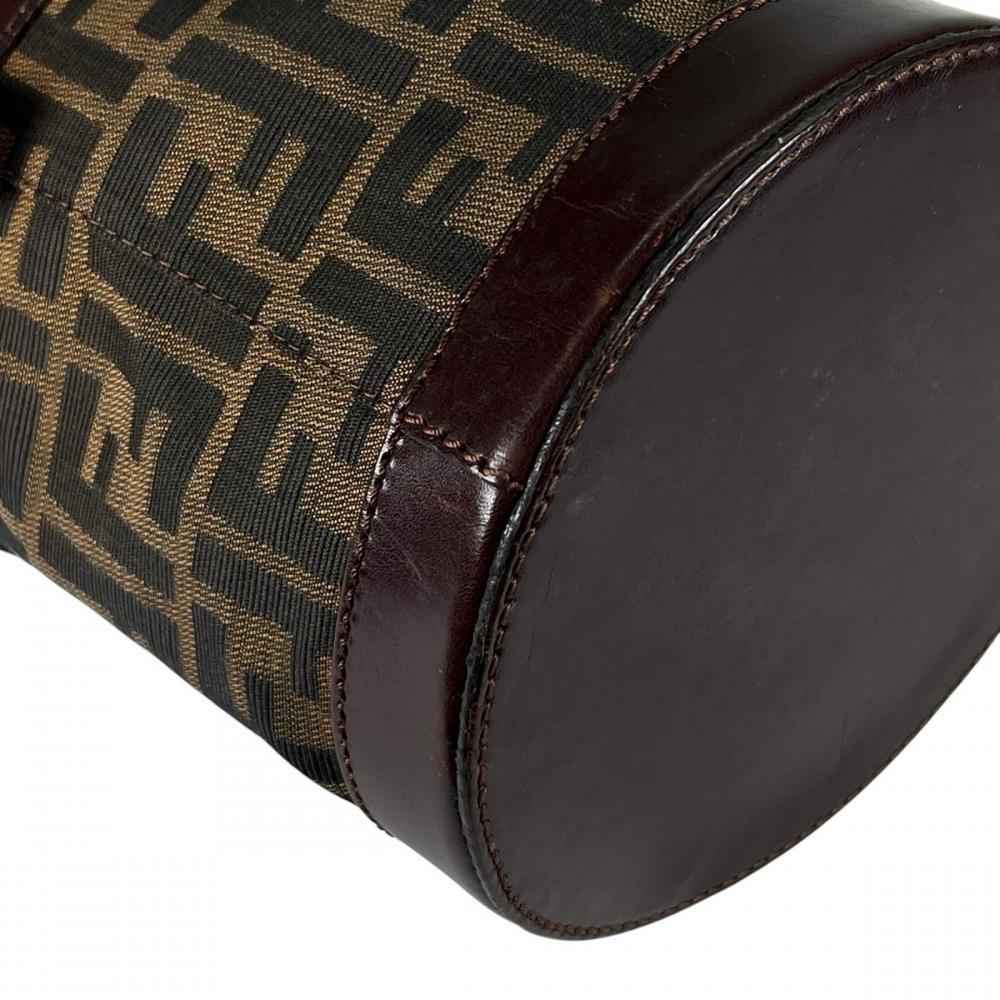 FENDI フェンディ ハンドバッグ ズッカ バケット 巾着型 16325 キャンバス レザー ブラウン 茶 シルバー金具 レディース【中古品】