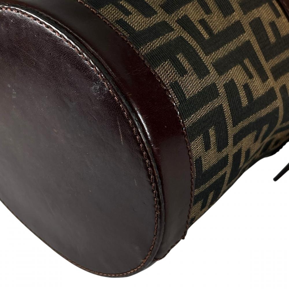 FENDI フェンディ ハンドバッグ ズッカ バケット 巾着型 16325 キャンバス レザー ブラウン 茶 シルバー金具 レディース【中古品】