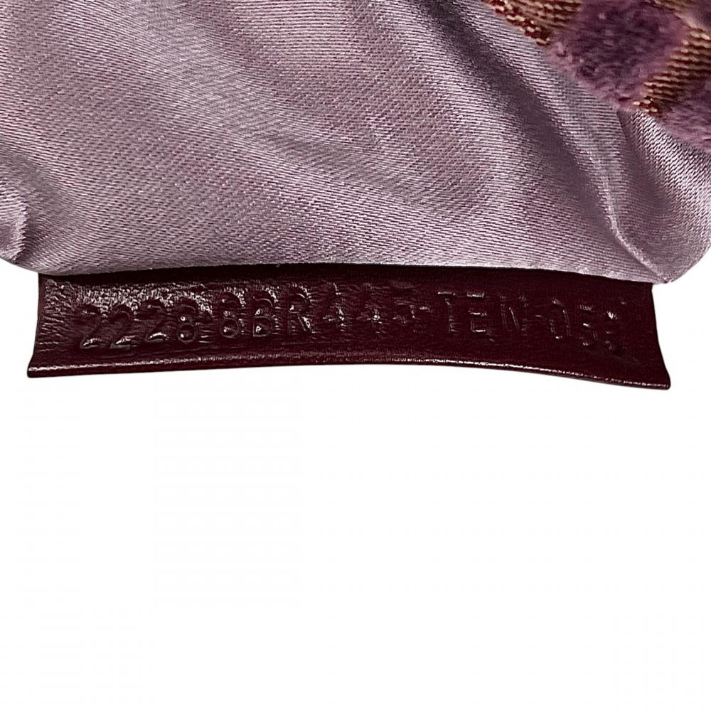 FENDI フェンディ ハンドバッグ ズッカ ストライプ ベルベット ベロア 8BR445 レザー ジャガードキャンバス ピンク ゴールド金具 レディース【中古品】