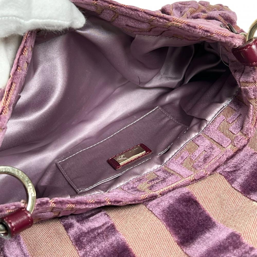 FENDI フェンディ ハンドバッグ ズッカ ストライプ ベルベット ベロア 8BR445 レザー ジャガードキャンバス ピンク ゴールド金具 レディース【中古品】