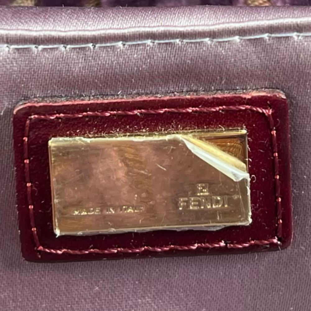 FENDI フェンディ ハンドバッグ ズッカ ストライプ ベルベット ベロア 8BR445 レザー ジャガードキャンバス ピンク ゴールド金具 レディース【中古品】