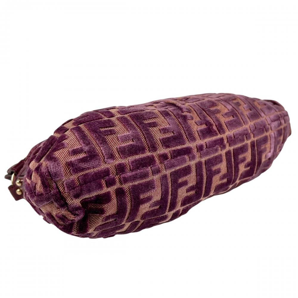 FENDI フェンディ ハンドバッグ ズッカ ストライプ ベルベット ベロア 8BR445 レザー ジャガードキャンバス ピンク ゴールド金具 レディース【中古品】
