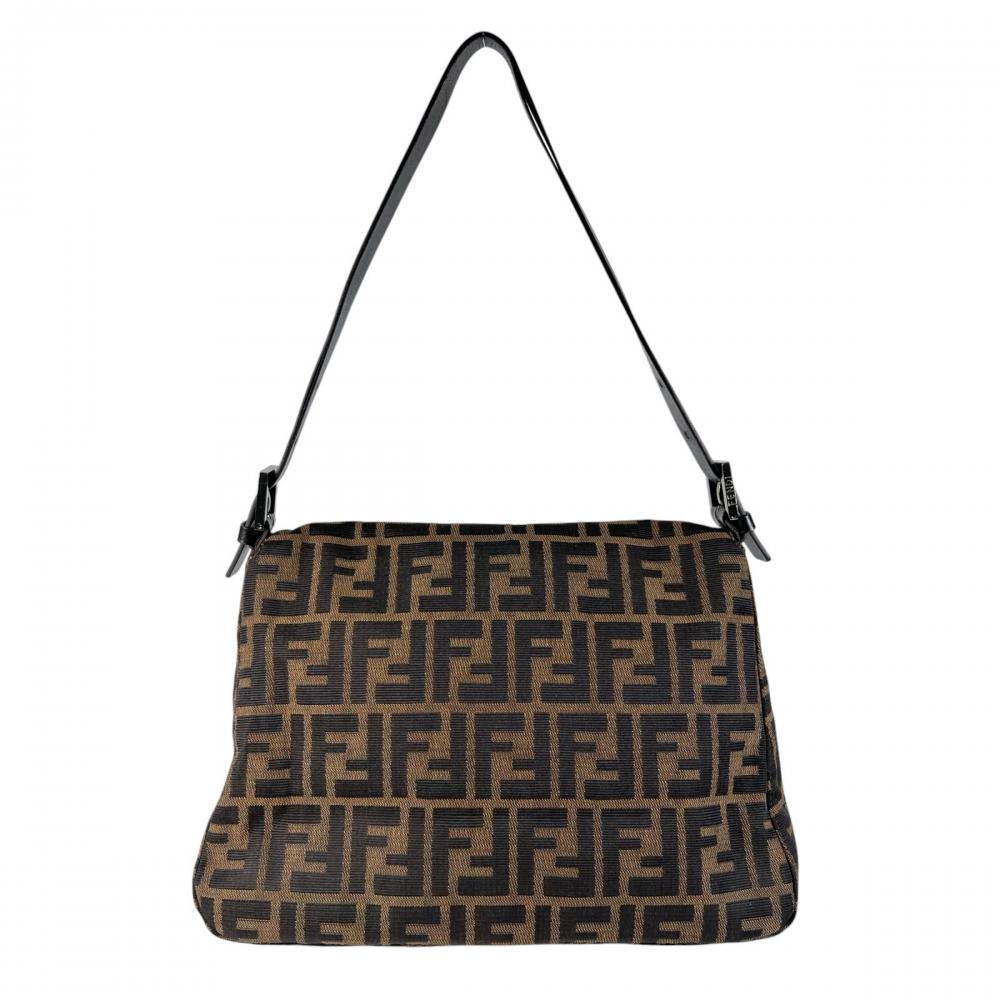 FENDI フェンディ ショルダーバッグ ズッカ マンマバケット ロゴマグネット 8BR001 キャンバス レザー ブラウン 茶 シルバー金具 レディース【中古品】
