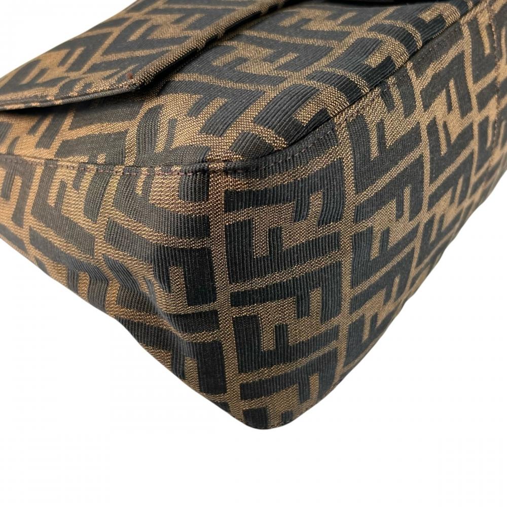 FENDI フェンディ ショルダーバッグ ズッカ マンマバケット ロゴマグネット 8BR001 キャンバス レザー ブラウン 茶 シルバー金具 レディース【中古品】