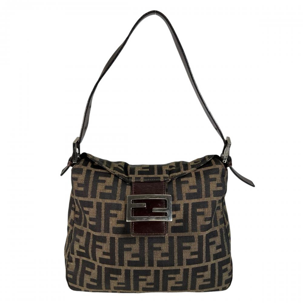 FENDI フェンディ ショルダーバッグ ズッカ ロゴ金具 キャンバス ブラウン 茶 シルバー金具 レディース【中古品】