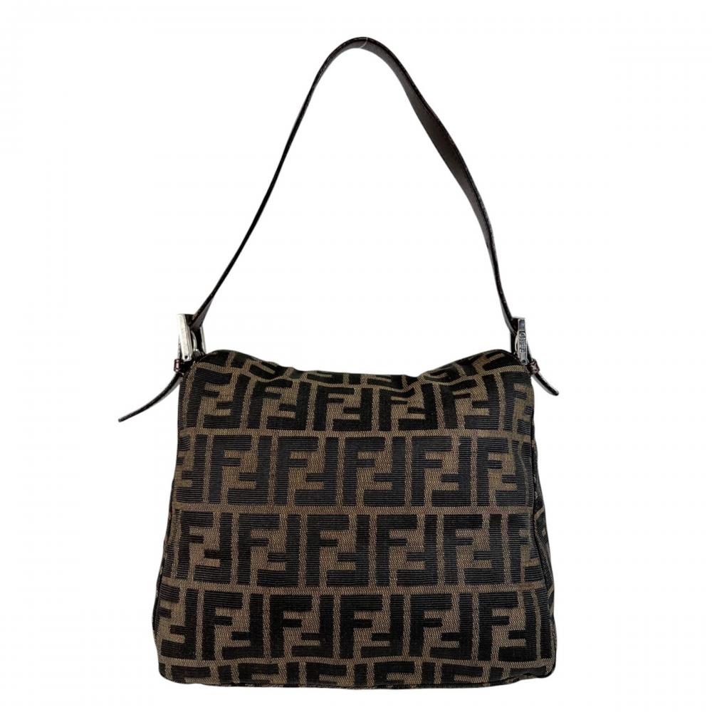 FENDI フェンディ ショルダーバッグ ズッカ ロゴ金具 キャンバス ブラウン 茶 シルバー金具 レディース【中古品】