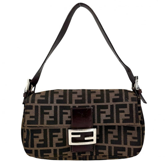 FENDI フェンディ ショルダーバッグ マンマバケット ズッカ 26424 キャンバス レザー ブラウン 茶 シルバー金具 レディース【中古品】