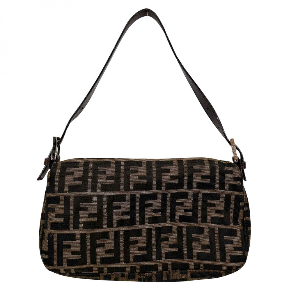 FENDI フェンディ ショルダーバッグ マンマバケット ズッカ 26424 キャンバス レザー ブラウン 茶 シルバー金具 レディース【中古品】