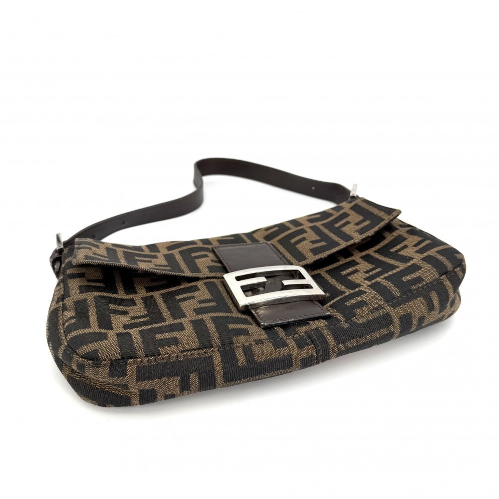 FENDI フェンディ ショルダーバッグ マンマバケット ズッカ 26424 キャンバス レザー ブラウン 茶 シルバー金具 レディース【中古品】