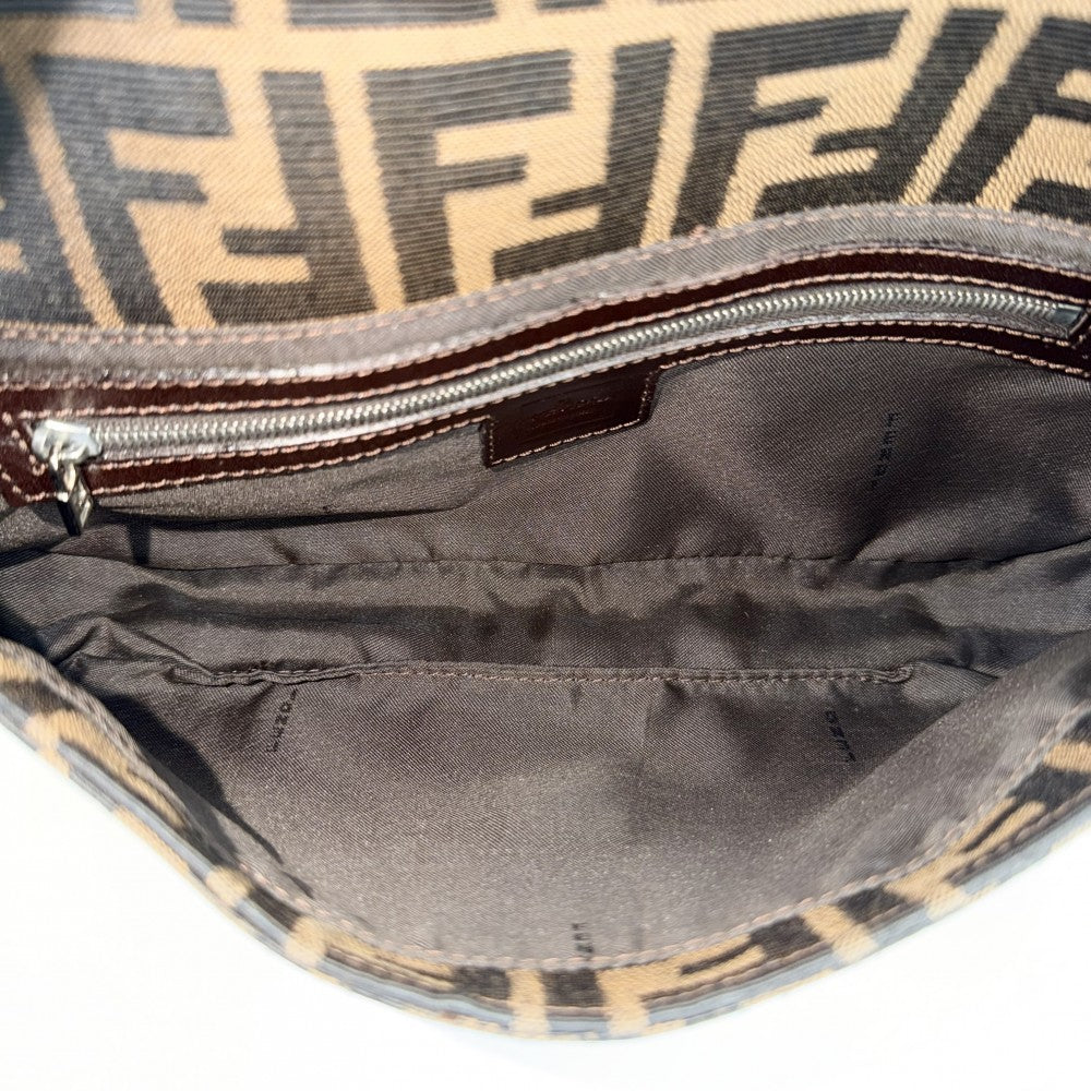 FENDI フェンディ ショルダーバッグ マンマバケット ズッカ 26424 キャンバス レザー ブラウン 茶 シルバー金具 レディース【中古品】