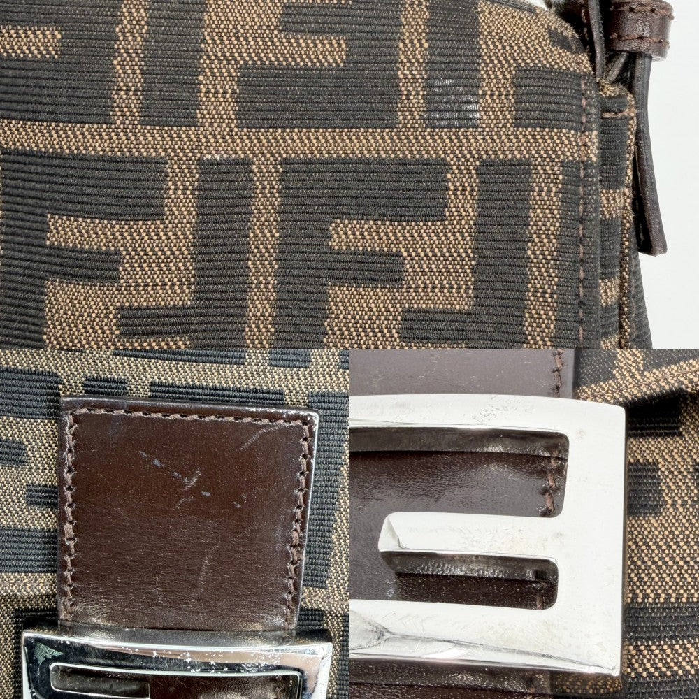 FENDI フェンディ ショルダーバッグ マンマバケット ズッカ 26424 キャンバス レザー ブラウン 茶 シルバー金具 レディース【中古品】