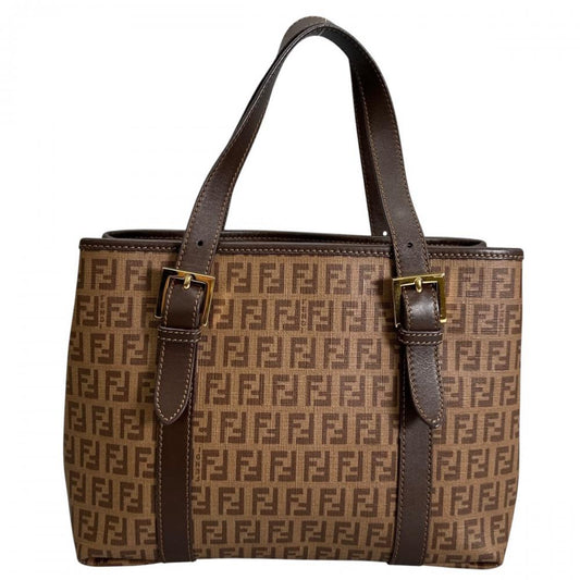 FENDI フェンディ ハンドバッグ ズッキーノ ダブルレザーハンドル 8BH237 PVCコーティングキャンバス ブラウン 茶 ゴールド金具 レディース【中古品】