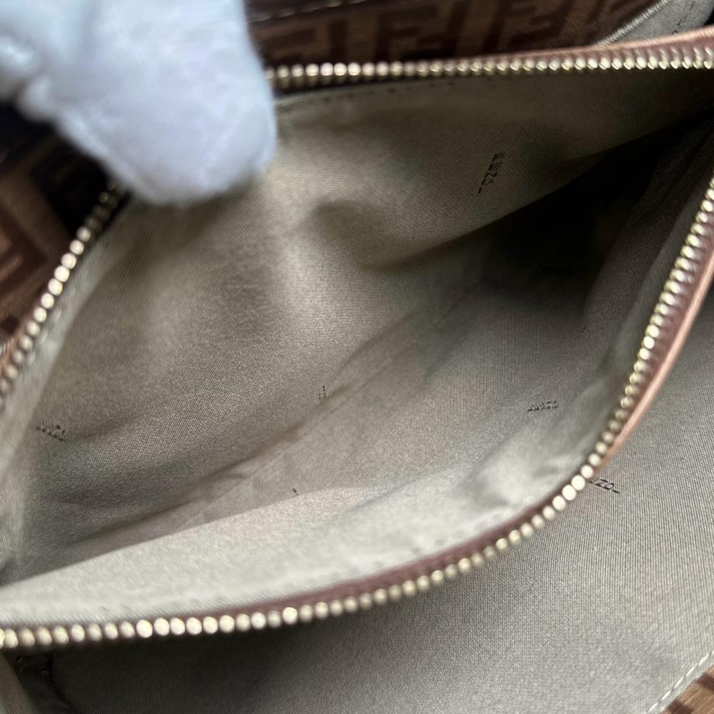 FENDI フェンディ ハンドバッグ ズッキーノ ダブルレザーハンドル 8BH237 PVCコーティングキャンバス ブラウン 茶 ゴールド金具 レディース【中古品】
