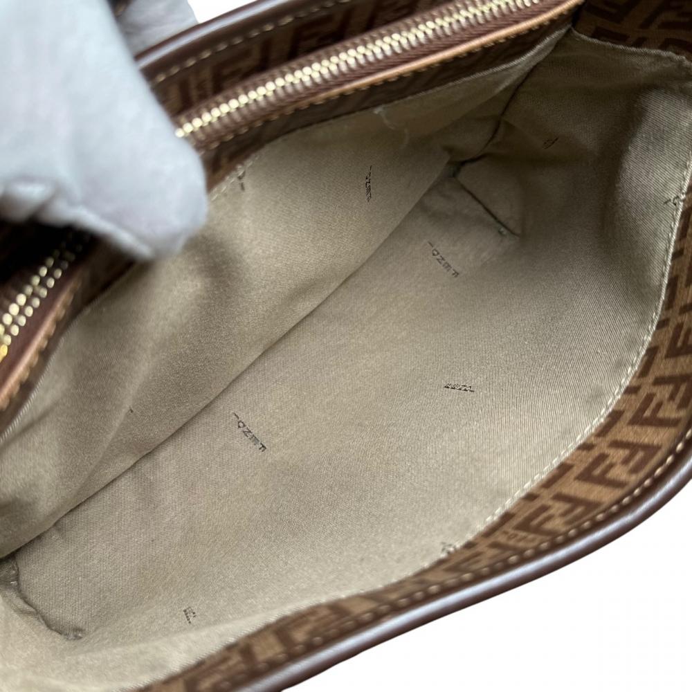 FENDI フェンディ ハンドバッグ ズッキーノ ダブルレザーハンドル 8BH237 PVCコーティングキャンバス ブラウン 茶 ゴールド金具 レディース【中古品】