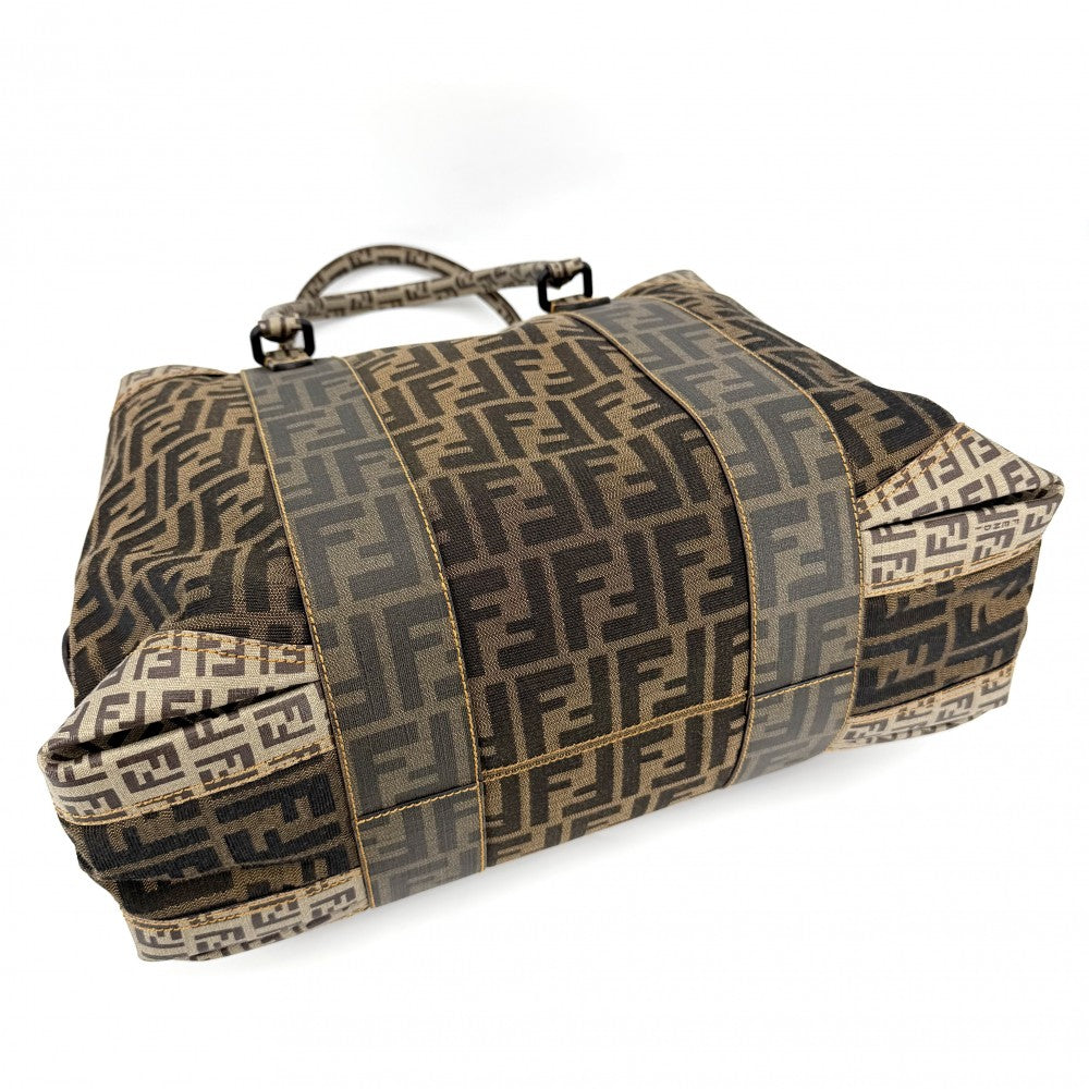 FENDI フェンディ ハンドバッグ ズッカ トートバッグ 8BL096 キャンバス レザー ブラウン 茶 ブラック金具 レディース【中古品】