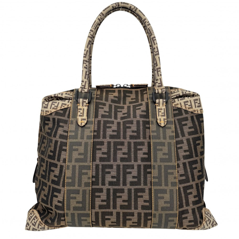 FENDI フェンディ ハンドバッグ ズッカ トートバッグ 8BL096 キャンバス レザー ブラウン 茶 ブラック金具 レディース【中古品】