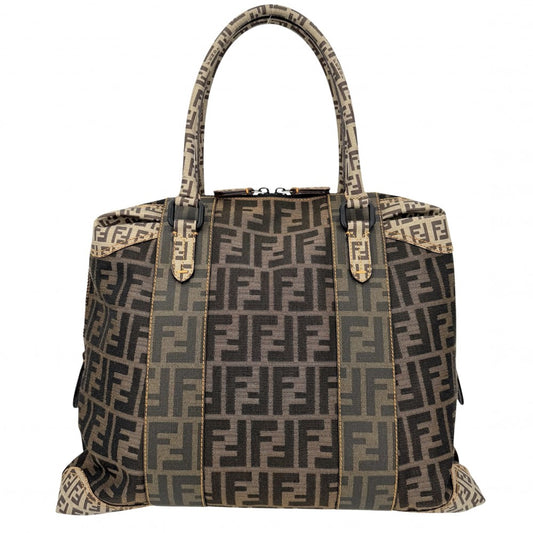 FENDI フェンディ ハンドバッグ ズッカ トートバッグ 8BL096 キャンバス レザー ブラウン 茶 ブラック金具 レディース【中古品】