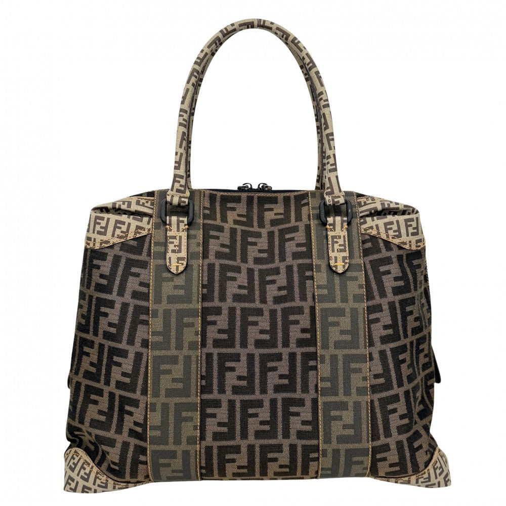 FENDI フェンディ ハンドバッグ ズッカ トートバッグ 8BL096 キャンバス レザー ブラウン 茶 ブラック金具 レディース【中古品】