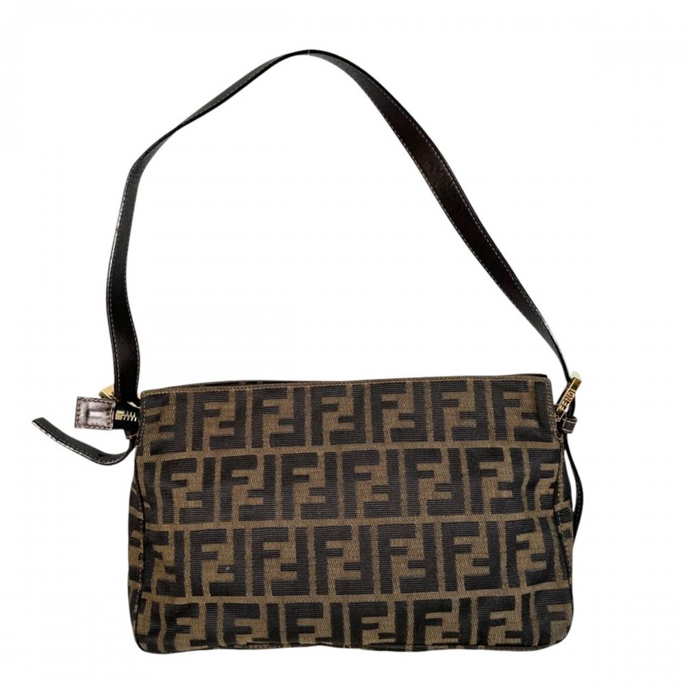 FENDI フェンディ ショルダーバッグ ズッカ マンマバケット FFロゴ ナイロン ブラウン 茶 ゴールド金具 レディース【中古品】