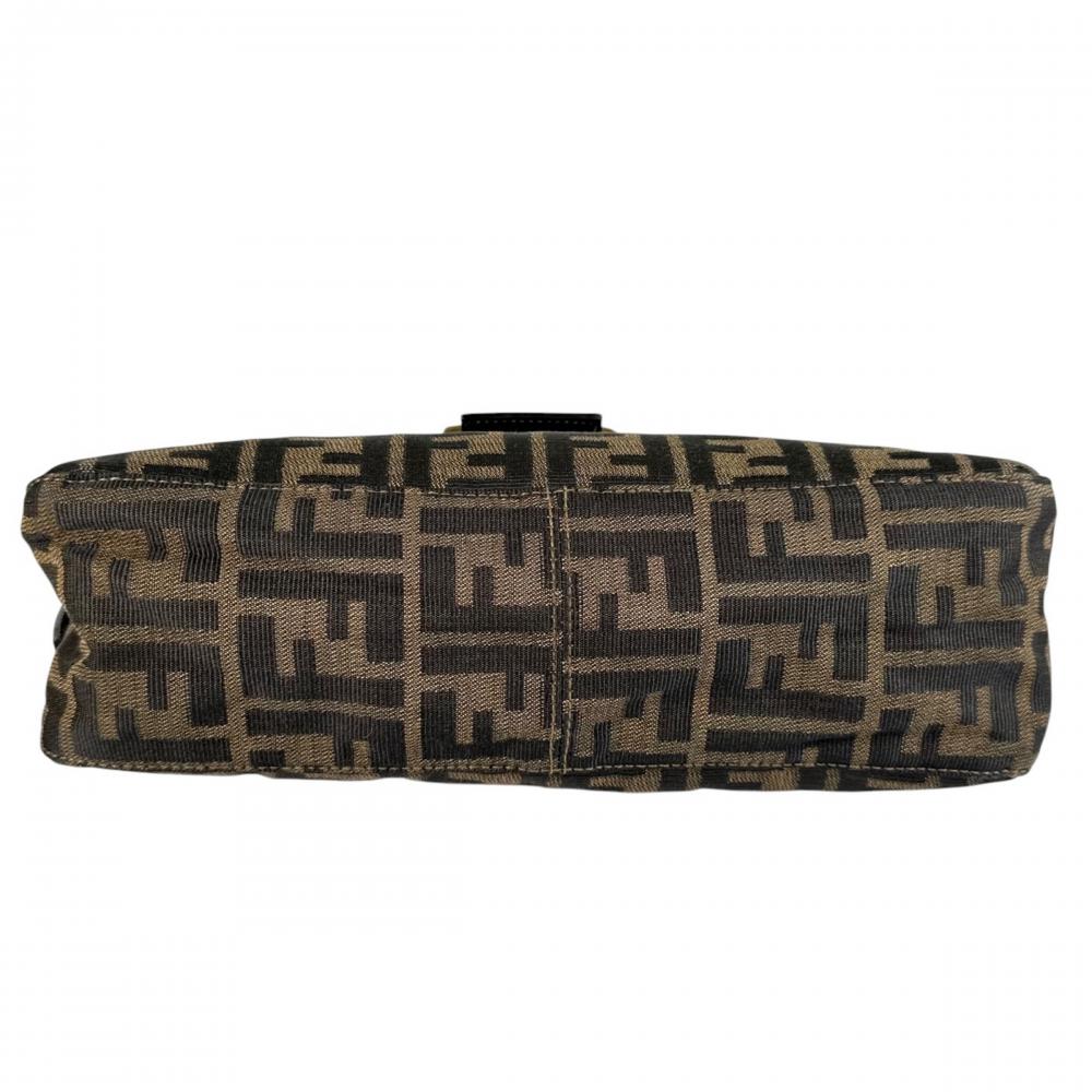 FENDI フェンディ ショルダーバッグ ズッカ マンマバケット FFロゴ ナイロン ブラウン 茶 ゴールド金具 レディース【中古品】